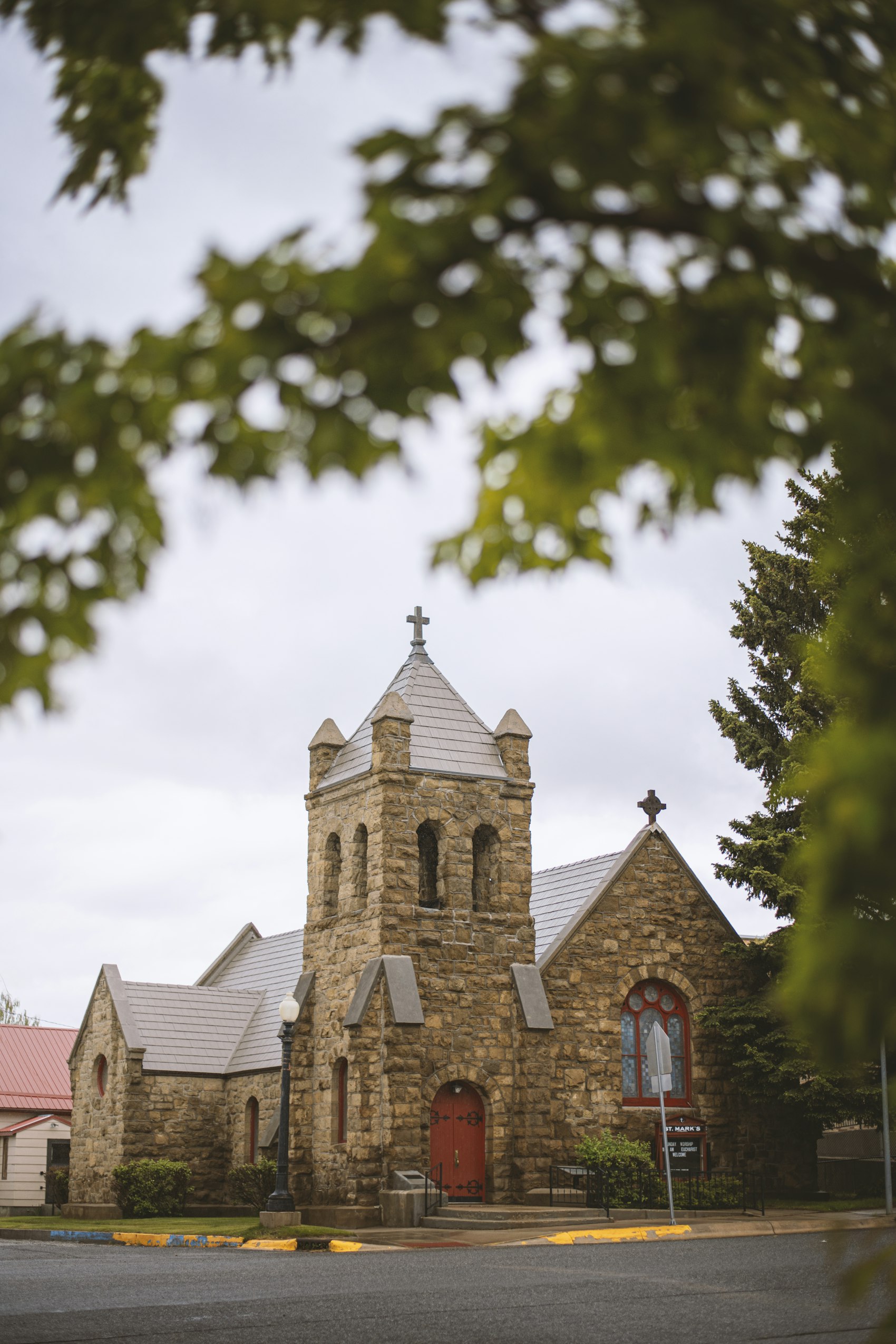 Historic stone Anglican church with bell tower in the South Australian mid-north